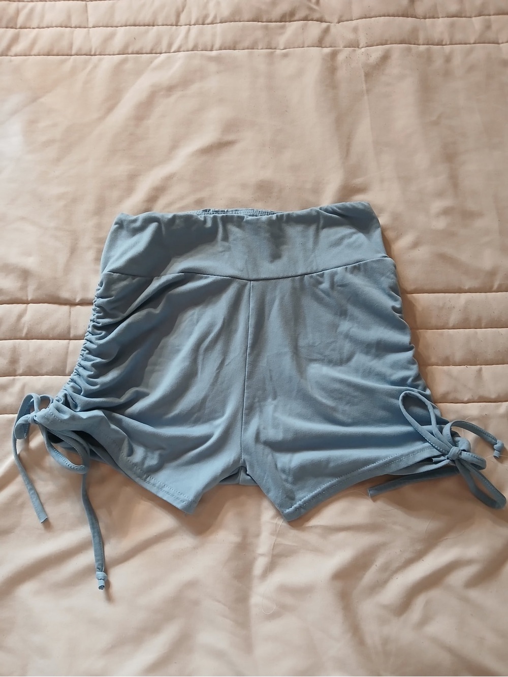 High-Waist Ruched Side Drawstring Shorts - Blue - Picture 2 of 7